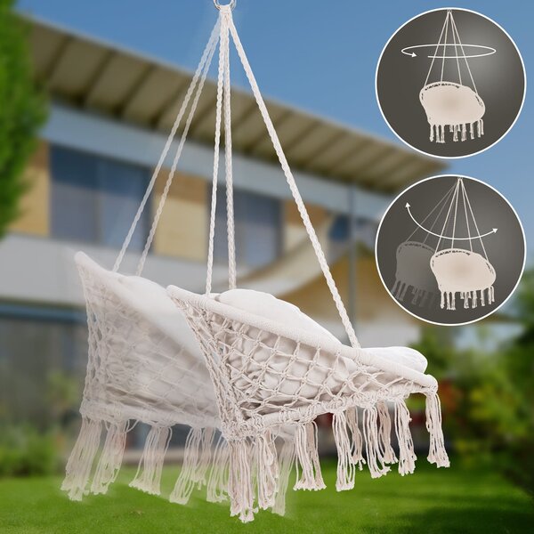 Závesné kreslo BOHO s vankúšmi, Ø61cm, béžová Jurhan