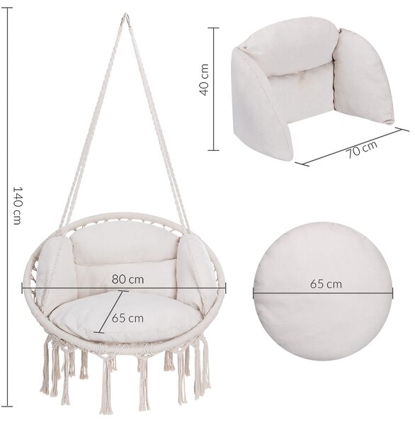 Závesné kreslo BOHO s vankúšmi, Ø61cm, béžová Jurhan