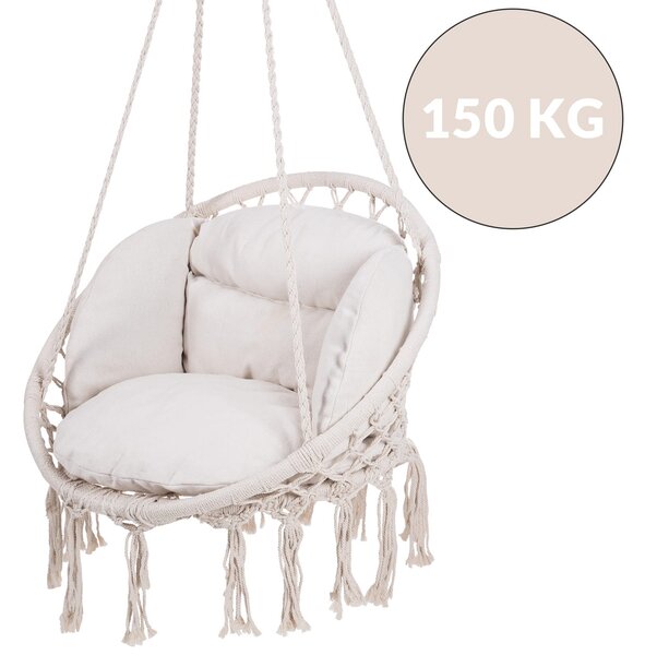 Závesné kreslo BOHO s vankúšmi, Ø61cm, béžová Jurhan