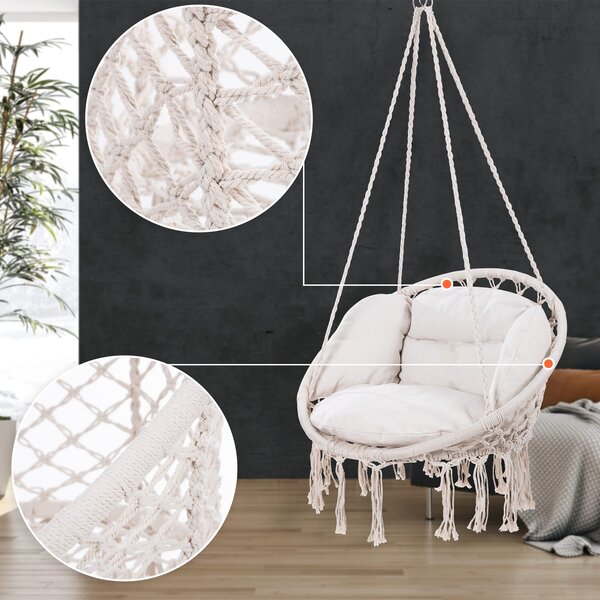 Závesné kreslo BOHO s vankúšmi, Ø61cm, béžová Jurhan