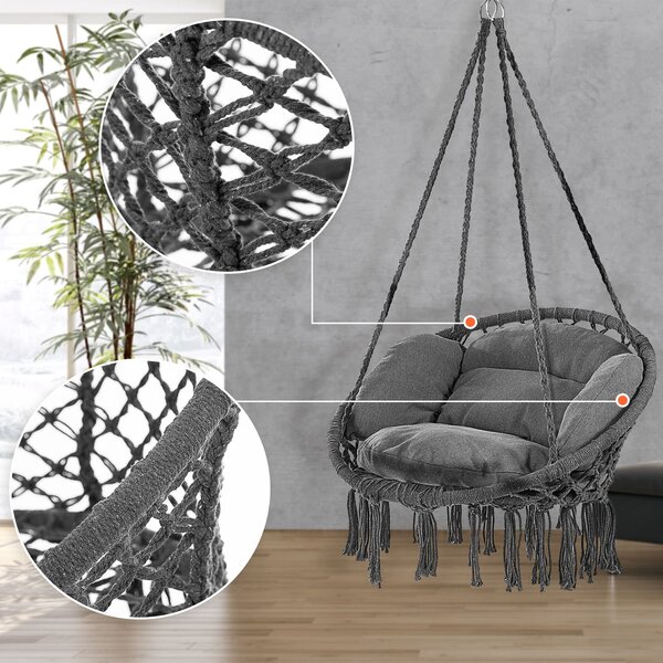 Závesné kreslo BOHO s vankúšmi, Ø61cm, antracitová Jurhan