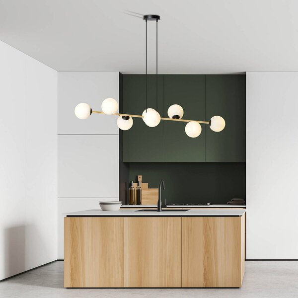 Závesné svietidlo Glassy, 8-pl., čierna/zlatá/opálová, Čierna, Obývacia izba / jedáleň, Sklo, Moderný, Závesné svietidlo