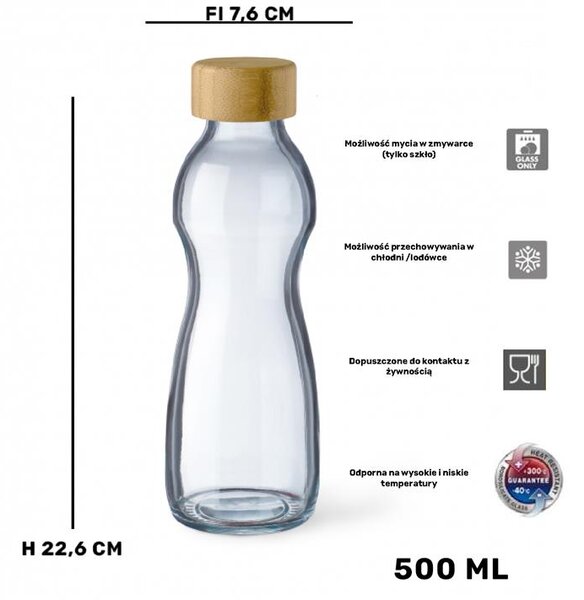 SIMAX PURE SKLENENÁ FĽAŠA 500ML BAMBUSOVÉ VEKO