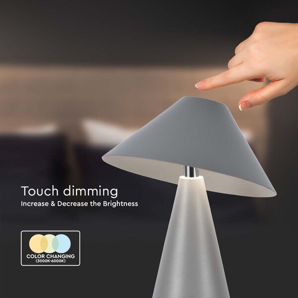 Sivá LED stolová nabíjacia lampa 240mm 3W – LED lampičky a baterky > Stolové LED lampičky