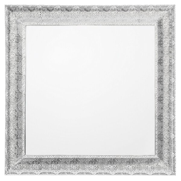 Nástenné zrkadlo strieborná železo sklo 65 x 65 cm štvorcový tvar dekoratívny rám moderný glamour štýl doplnky