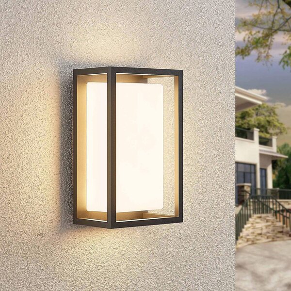 Lucande LED vonkajšie nástenné svietidlo Ilirian, antracit, hliník, 15 cm, Čierna, Hliník, Moderný, Nástenné svietidlo