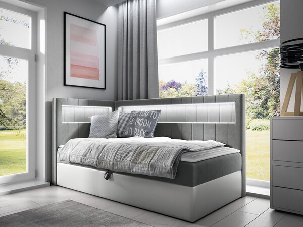 Mirjan24 Kontinentálna jednolôžková posteľ Junior Ribezo 3, Strana: pravá, Rozmer postele: 80x200, Dostupné poťahy: ekokoža Soft 017 (biela) + Fresh 01 5903211203244