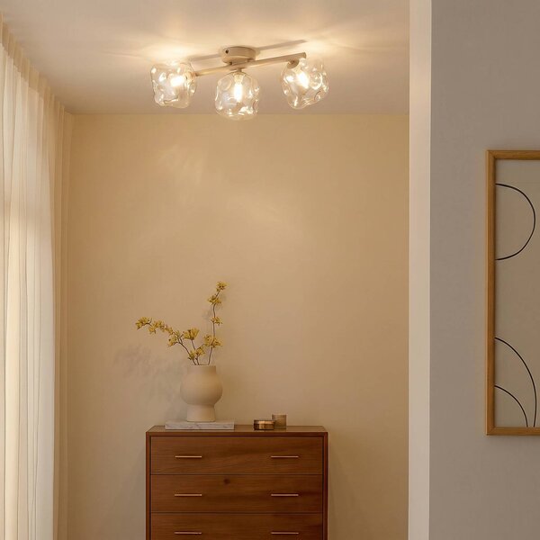TK Lighting Stropné svietidlo Lava, 3-pl., dĺžka 50 cm, piesková/koňaková, G9, Krémová / jantárovo žltá, Obývacia izba / jedáleň, Sklo, Moderný, Stropné svetlo