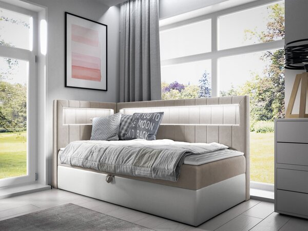 Mirjan24 Kontinentálna jednolôžková posteľ Junior Ribezo 3, Strana: pravá, Rozmer postele: 80x200, Dostupné poťahy: ekokoža Soft 017 (biela) + Fresh 01 5903211203244