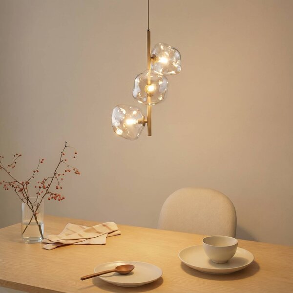 TK Lighting Závesné svietidlo Lava, 3-pl., Ø 29 cm, piesková/koňaková, G9, Krémová / jantárovo žltá, Obývacia izba / jedáleň, Sklo, Moderný, Závesné svietidlo