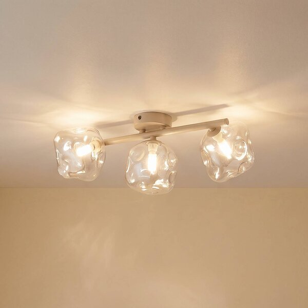 TK Lighting Stropné svietidlo Lava, 3-pl., dĺžka 50 cm, piesková/koňaková, G9, Krémová / jantárovo žltá, Obývacia izba / jedáleň, Sklo, Moderný, Stropné svetlo