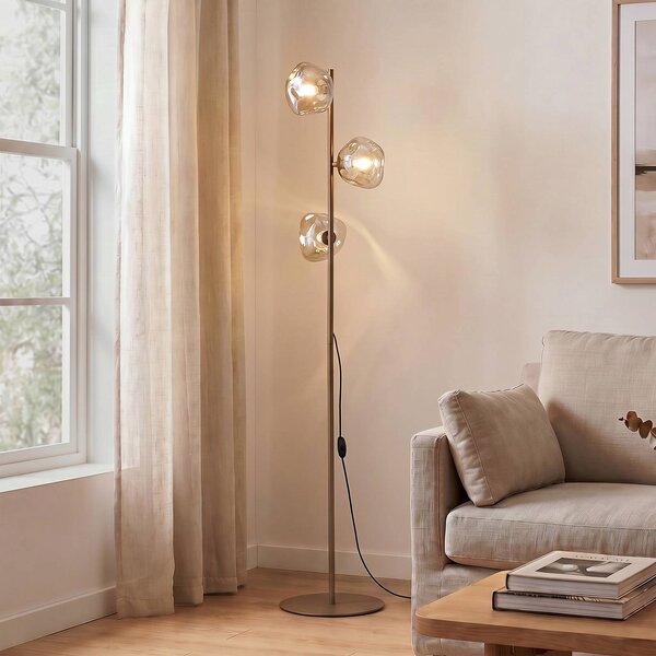TK Lighting Stojacia lampa Lava, piesková/koňaková, sklo, 151 cm, 3-pl., G9, Krémová / jantárovo žltá, Obývacia izba / jedáleň, Sklo, Moderný, Stojaca lampa
