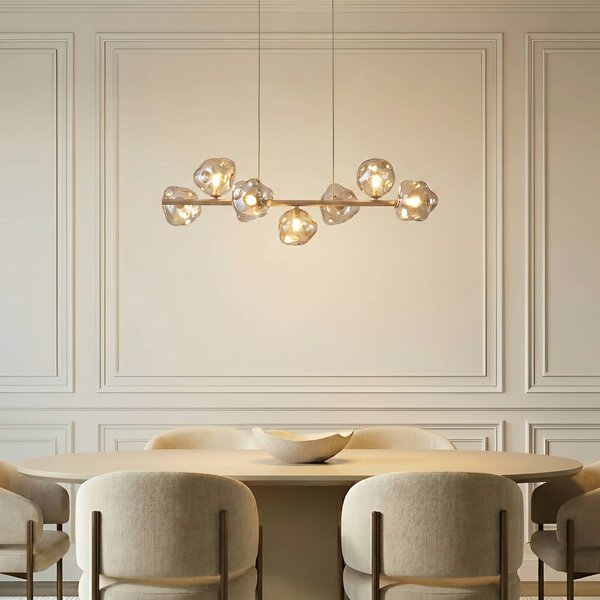 TK Lighting Závesné svietidlo Lava, 7-pl., dĺžka 90 cm, piesková/koňaková, G9, Krémová / jantárovo žltá, Obývacia izba / jedáleň, Sklo, Moderný, Závesné svietidlo
