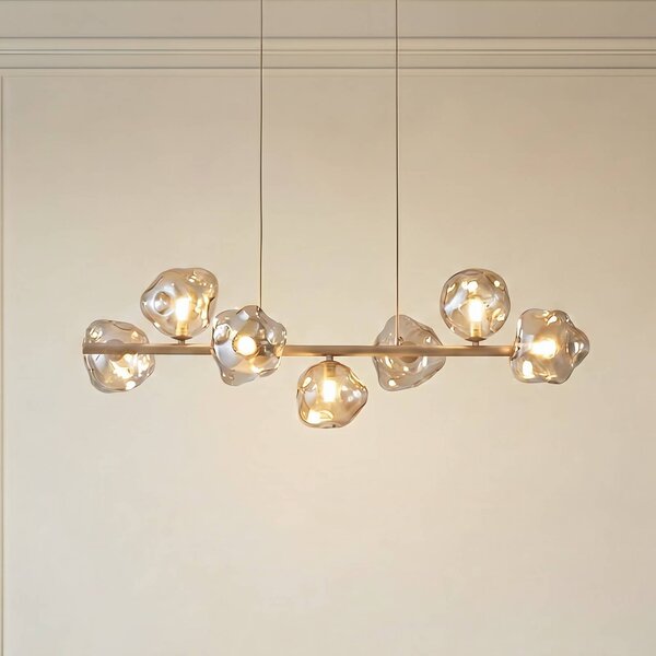 TK Lighting Závesné svietidlo Lava, 7-pl., dĺžka 90 cm, piesková/koňaková, G9, Krémová / jantárovo žltá, Obývacia izba / jedáleň, Sklo, Moderný, Závesné svietidlo
