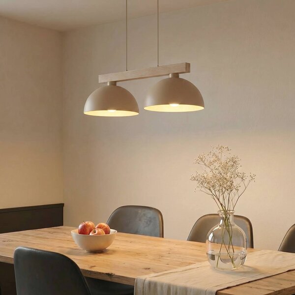 Závesné svietidlo Oslo, pieskovej farby, 2-pl., dĺžka 83 cm, E27, Krémová / jantárovo žltá, Obývacia izba / jedáleň, kov, Moderný, Závesné svietidlo