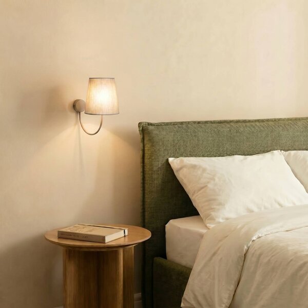 TK Lighting Nástenné svetlo Candi, béžová/piesková, ľan, výška 34 cm, E27, Krémová / jantárovo žltá, Obývacia izba / jedáleň, Textil / látka / hodváb, Moderný, Nástenné svietidlo