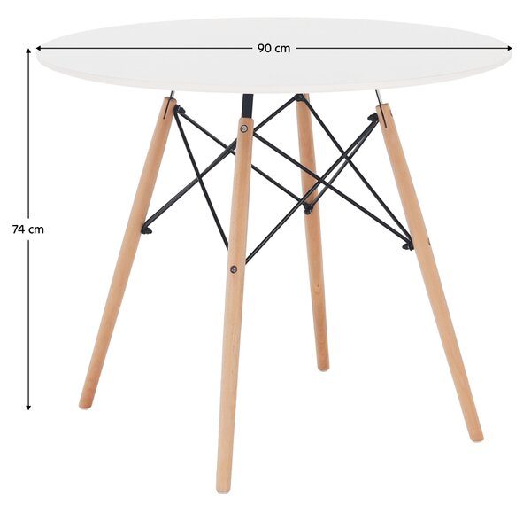 Kondela Jedálenský stôl, biela/buk, priemer 90 cm, GAMIN 2 NEW 90