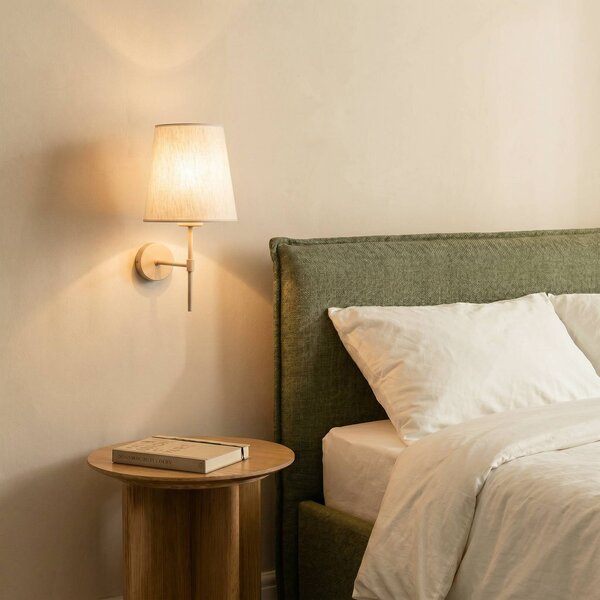 TK Lighting Nástenné svetlo Elizabeth, piesková/béžová, ľan, výška 39 cm, E27, Krémová / jantárovo žltá, Obývacia izba / jedáleň, Textil / látka / hodváb, Moderný, Nástenné svietidlo