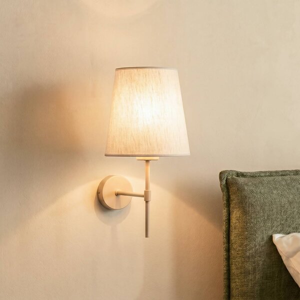 TK Lighting Nástenné svetlo Elizabeth, piesková/béžová, ľan, výška 39 cm, E27, Krémová / jantárovo žltá, Obývacia izba / jedáleň, Textil / látka / hodváb, Moderný, Nástenné svietidlo