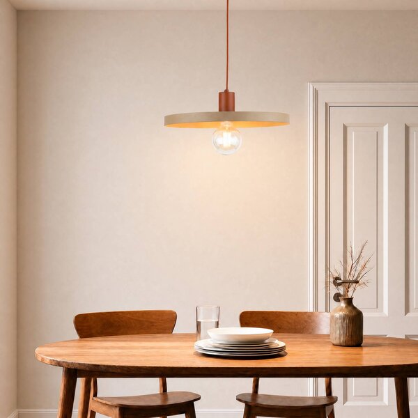 TK Lighting Závesné svietidlo Sila, piesková/červená, kov, Ø 45 cm, E27, Krémová / jantárovo žltá, Obývacia izba / jedáleň, kov, Moderný, Závesné svietidlo