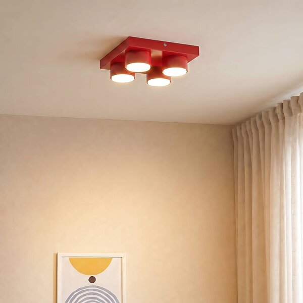 TK Lighting Stropné svietidlo Brix, červené, dĺžka 23 cm, 4-pl., GX53, Červená, Obývacia izba / jedáleň, kov, Moderný, Stropné svetlo