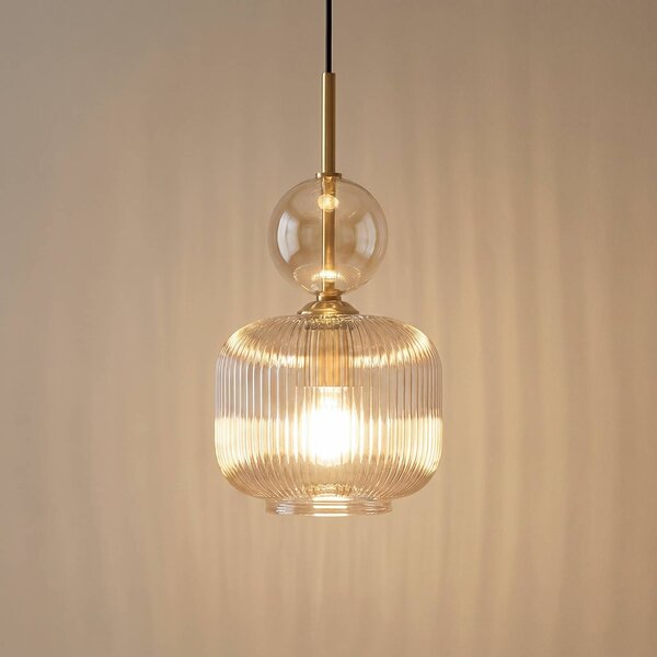 TK Lighting Závesné svietidlo Sophia, koňaková/čierna, sklo, Ø 15 cm, E14, Hliník / sivá / zinok, Obývacia izba / jedáleň, Sklo, Moderný, Závesné svietidlo