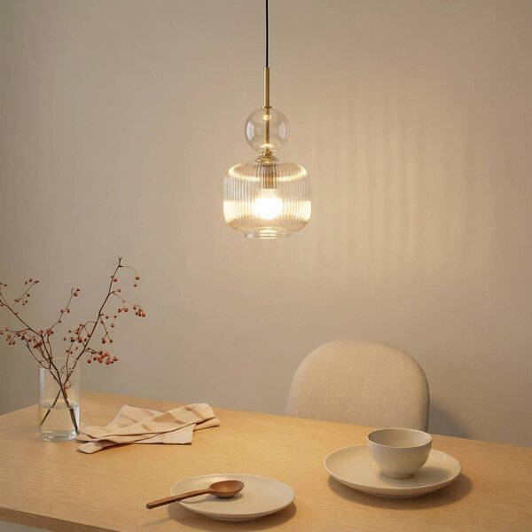 TK Lighting Závesné svietidlo Sophia, koňaková/čierna, sklo, Ø 15 cm, E14, Hliník / sivá / zinok, Obývacia izba / jedáleň, Sklo, Moderný, Závesné svietidlo