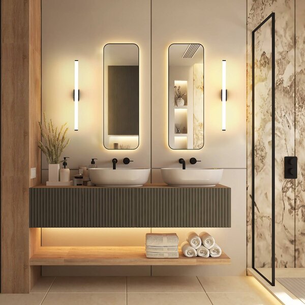 LED nástenné svetlo VINA S, čierna, šírka 40 cm, IP44,, Čierna, Kúpeľňa, Hliník, Moderný