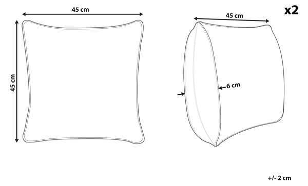 Sada 2 dekoratívnych vankúšov zelená biela polyester 45 x 45 cm štvorcový tvar rastlinný vzor motív palmových listov moderný štýl doplnky