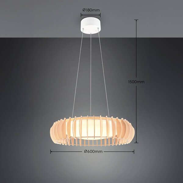 Monte LED závesná lampa, Ø 60 cm, svetlé drevo,, Svetlé drevo, Obývacia izba / jedáleň, Drevo, Škandinávsky, Závesné svietidlo