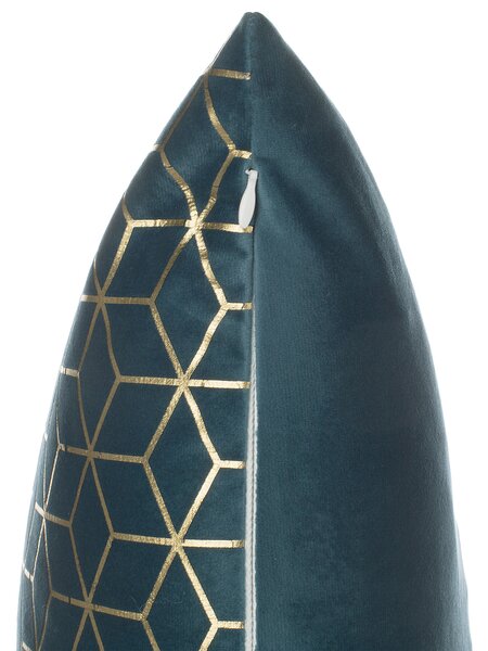 Sada 2 dekoratívnych vankúšov modrý zamat kockovaný vzor 45 x 45 cm geometrická fóliová potlač moderné glamour doplnky
