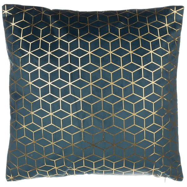 Sada 2 dekoratívnych vankúšov modrý zamat kockovaný vzor 45 x 45 cm geometrická fóliová potlač moderné glamour doplnky