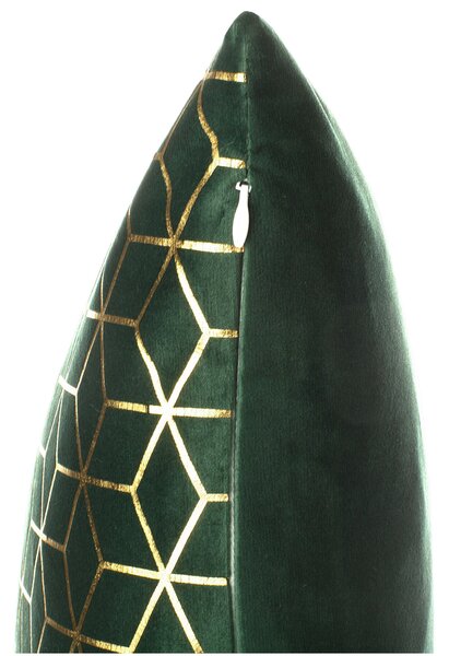 Sada 2 dekoratívnych vankúšov zelený zamat kockovaný vzor 45 x 45 cm geometrická fóliová potlač moderné glamour doplnky