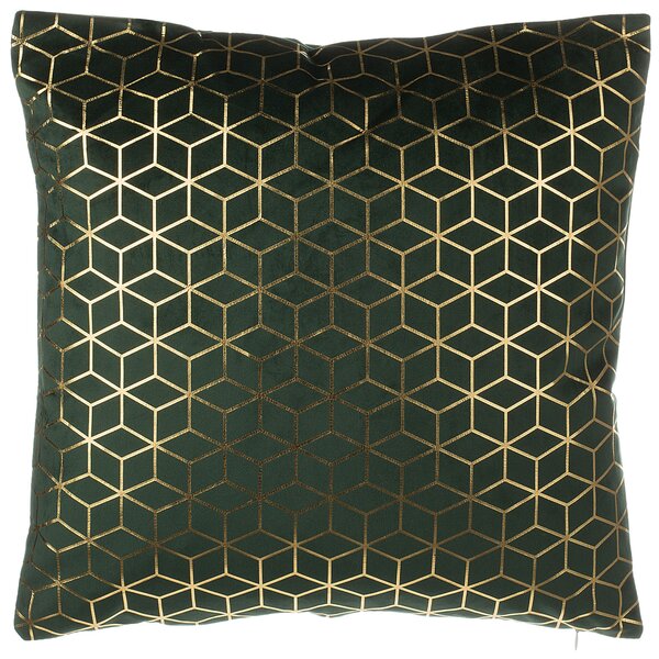 Sada 2 dekoratívnych vankúšov zelený zamat kockovaný vzor 45 x 45 cm geometrická fóliová potlač moderné glamour doplnky