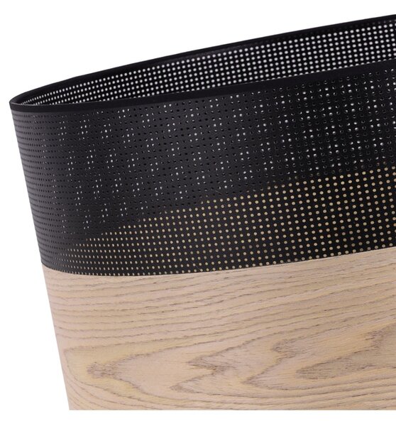 Závesné svietidlo Wood, 1x béžová dubová dýha/čierne PVC tienidlo, (fi 35cm)