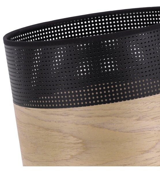 Závesné svietidlo Wood, 1x dýha zlatý dub/čierne PVC tienidlo, (fi 20cm)