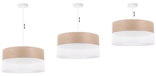 Závesné svietidlo Wood, 1x béžová dubová dýha/biele PVC tienidlo, (fi 44cm)