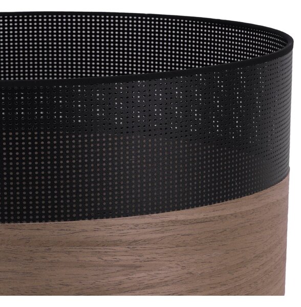 Závesné svietidlo Wood, 1x hnedá orechová dýha/čierne PVC tienidlo, (fi 35cm)