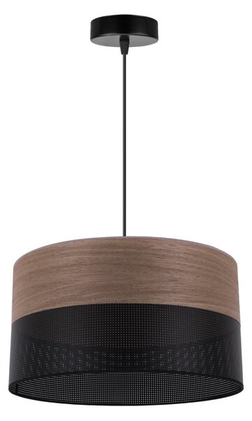 Závesné svietidlo Wood, 1x hnedá orechová dýha/čierne PVC tienidlo, (fi 35cm)