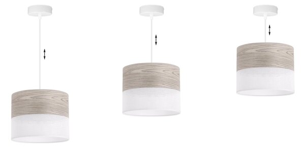 Závesné svietidlo Wood, 1x svetlobéžová dubová dýha/biele PVC tienidlo, (fi 20cm)