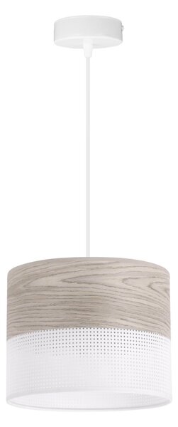 Závesné svietidlo Wood, 1x svetlobéžová dubová dýha/biele PVC tienidlo, (fi 20cm)