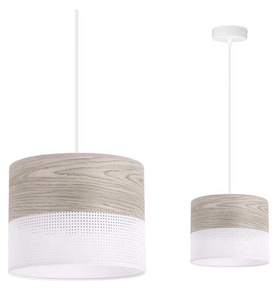 Závesné svietidlo Wood, 1x svetlobéžová dubová dýha/biele PVC tienidlo, (fi 20cm)