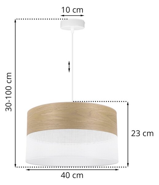 Závesné svietidlo Wood, 1x dýha zlatý dub/biele PVC tienidlo, (fi 40cm)