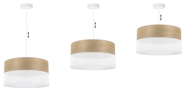 Závesné svietidlo Wood, 1x dýha zlatý dub/biele PVC tienidlo, (fi 40cm)