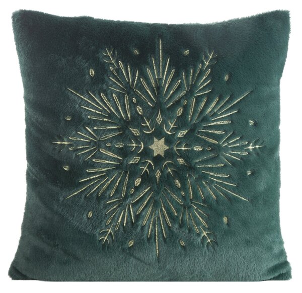 CHLPATÁ VIANOČNÁ DEKORAČNÁ OBLIEČKA NA VANKÚŠ SNOWFLAKE 45X45 CM ZELENÁ