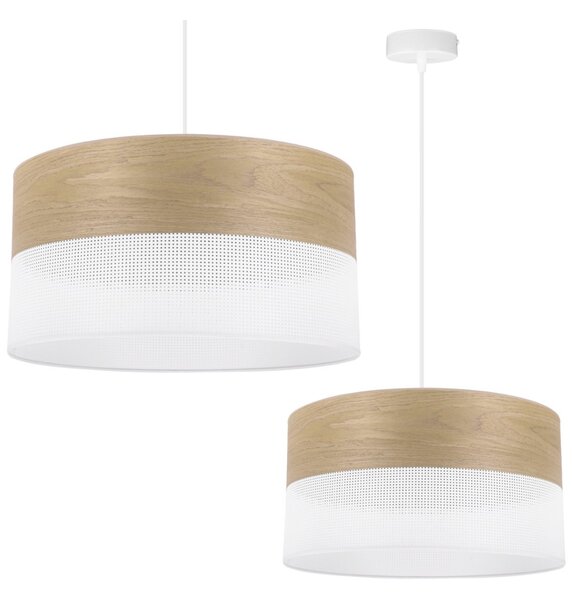 Závesné svietidlo Wood, 1x dýha zlatý dub/biele PVC tienidlo, (fi 40cm)