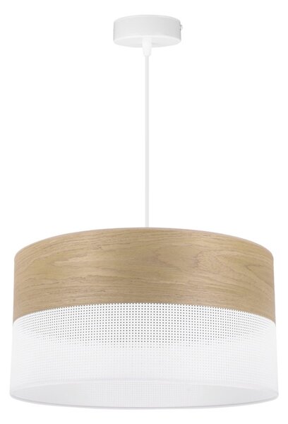 Závesné svietidlo Wood, 1x dýha zlatý dub/biele PVC tienidlo, (fi 40cm)