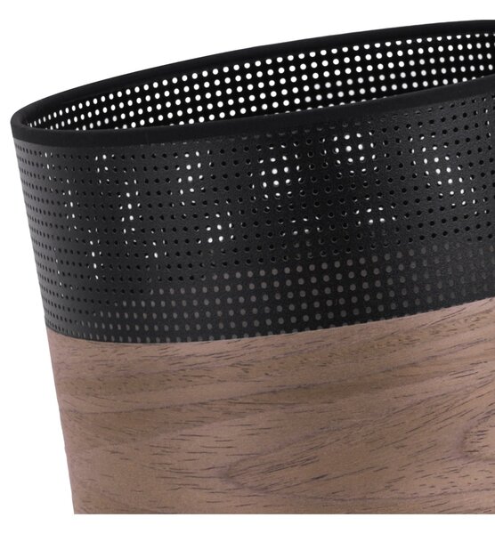 Závesné svietidlo Wood, 1x hnedá orechová dýha/čierne PVC tienidlo, (fi 20cm)