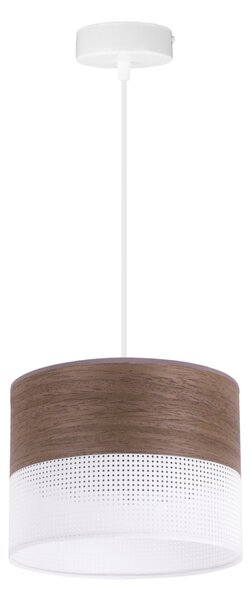 Závesné svietidlo Wood, 1x hnedá orechová dýha/biele PVC tienidlo, (fi 20cm)