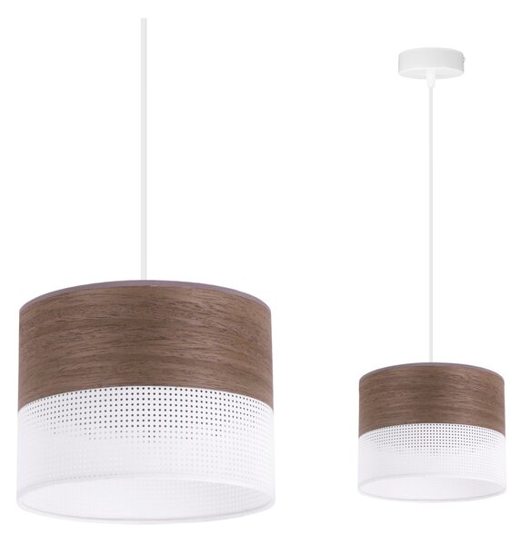 Závesné svietidlo Wood, 1x hnedá orechová dýha/biele PVC tienidlo, (fi 20cm)